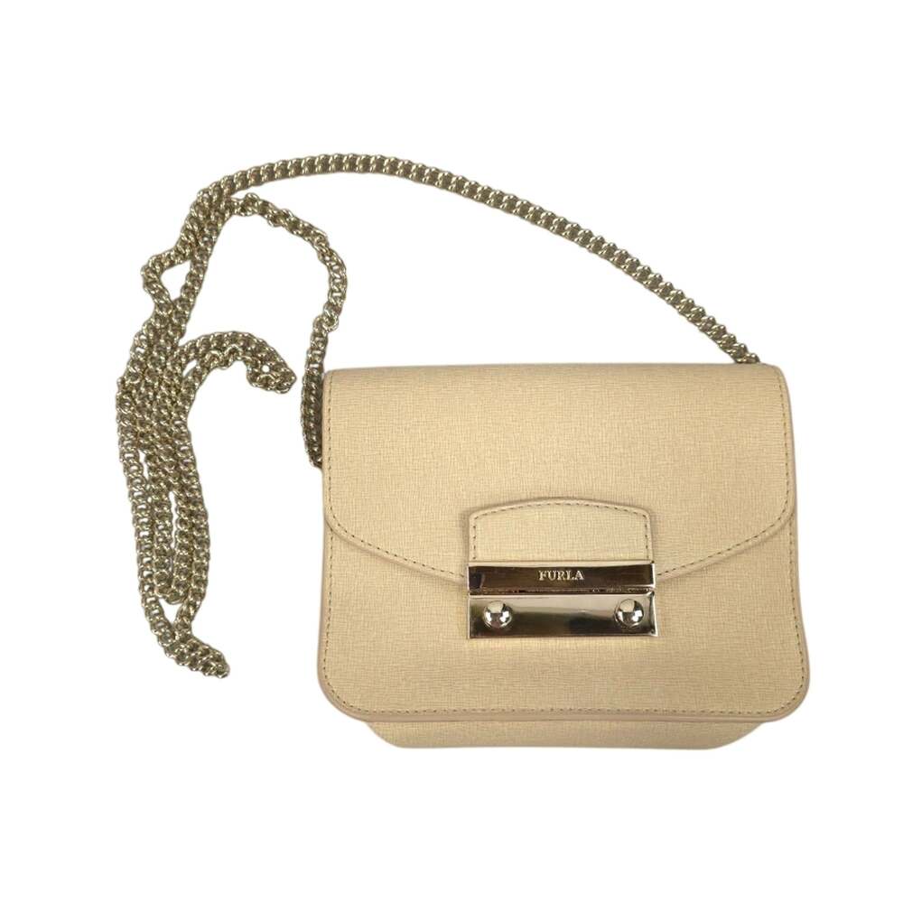 Furla Mini Crossbody Bag Saffiano Leather With Chain Strap Holiday Party Purse